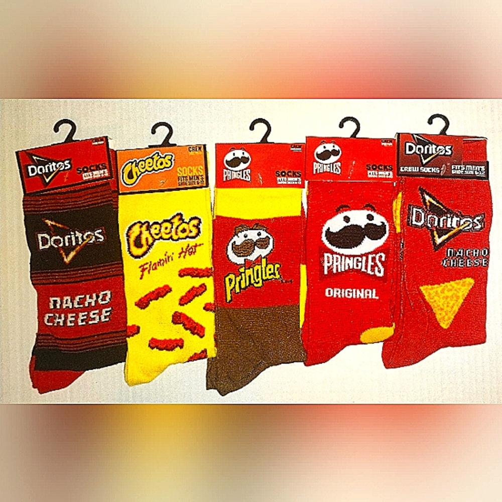 5 Pairs Novelty Soçks Chips Pringles, Doritos and Flaming Hot Cheetos NWT NWT